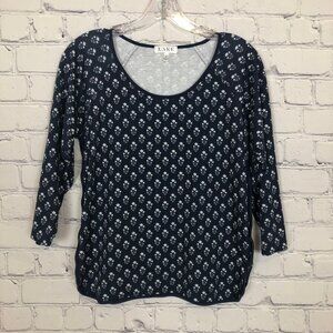 Lake Pima Cotton Navy Floral Pajama Top Size S 3/4 Sleeve